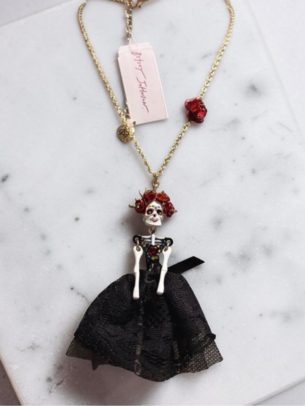 BETSEY JOHNSON Halloween Day of the Dead Sugar Skull Bride Necklace NEW NWT